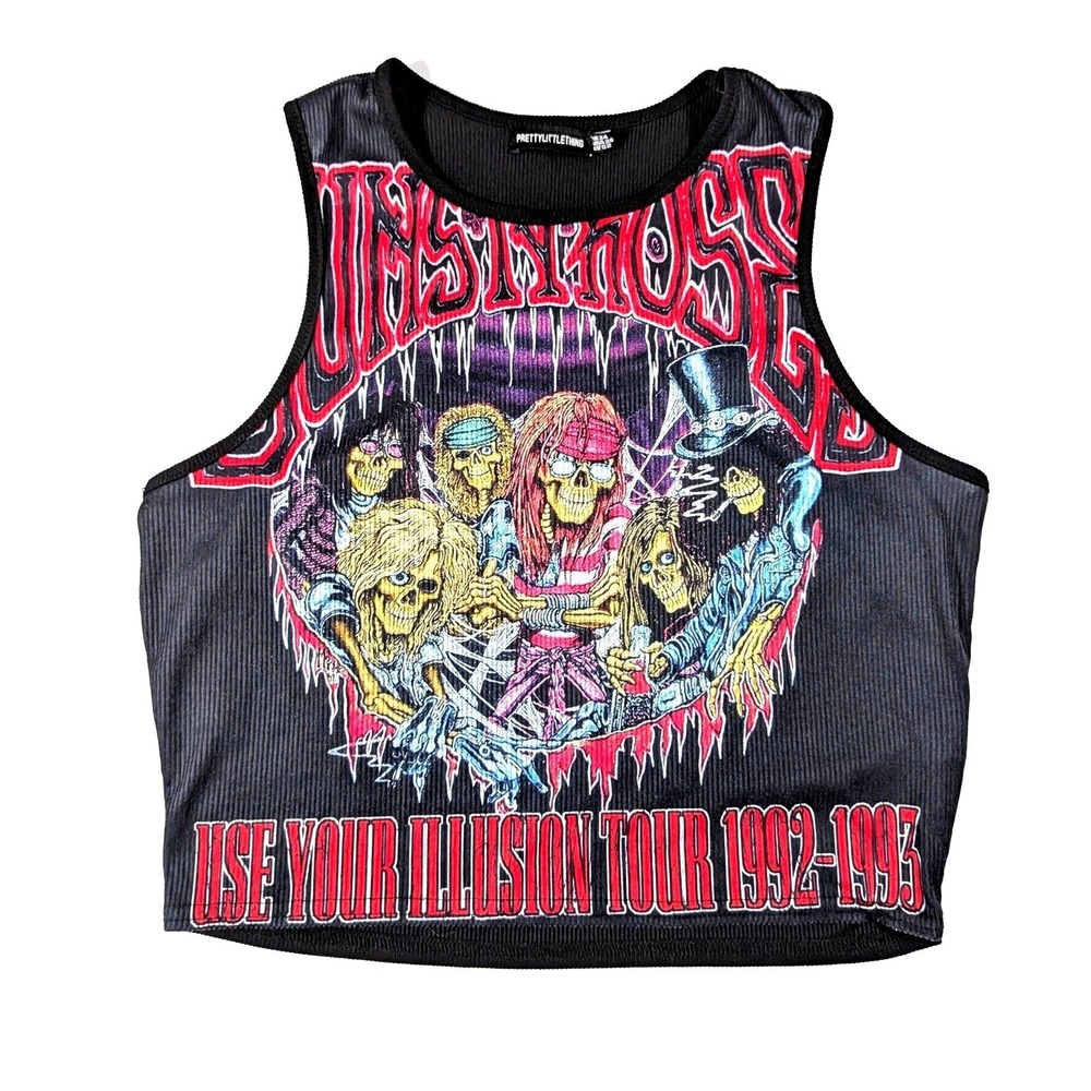 PrettyLittleThing Guns N Roses 1992-1993 Tour Crop Tank Top Band Tee Size XL